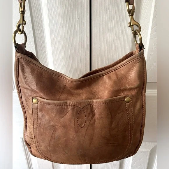 FRYE Campus Rivet Brown Antiqued Crinkled Leather Crossbody Purse - Picture 1 of 16